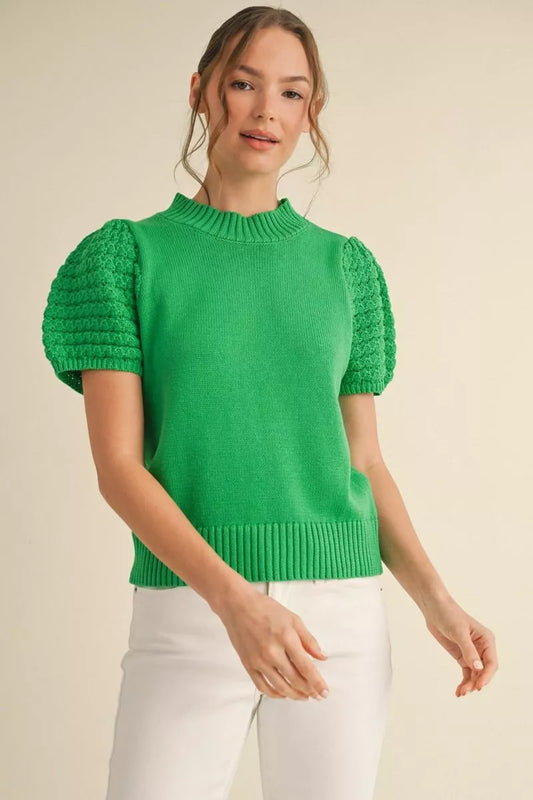 Apple Puff Sleeve Knit Top