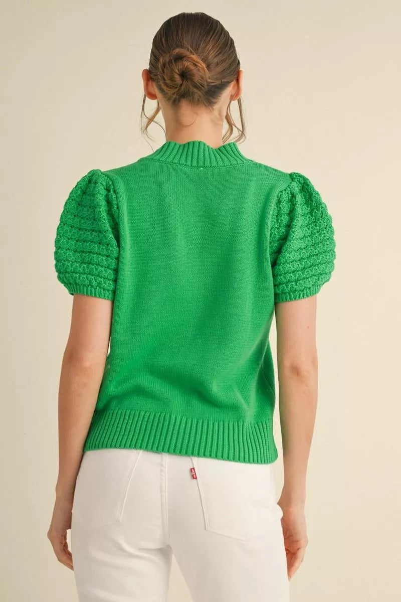 Apple Puff Sleeve Knit Top