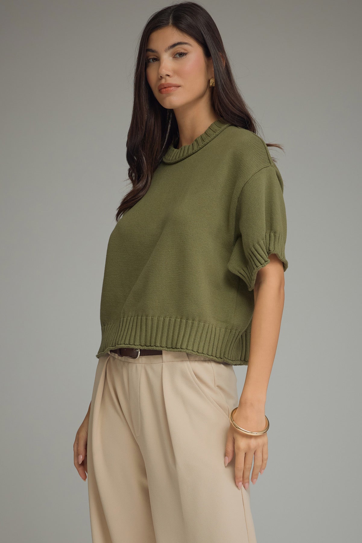 Olive Drop Shoulder Knit Top