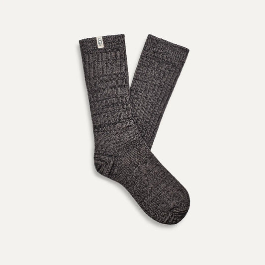 Rib Knit Slouchy Crew Sock - Grey/Black