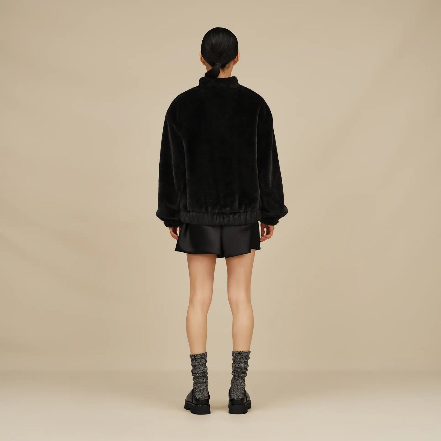 Rib Knit Slouchy Crew Sock - Grey/Black