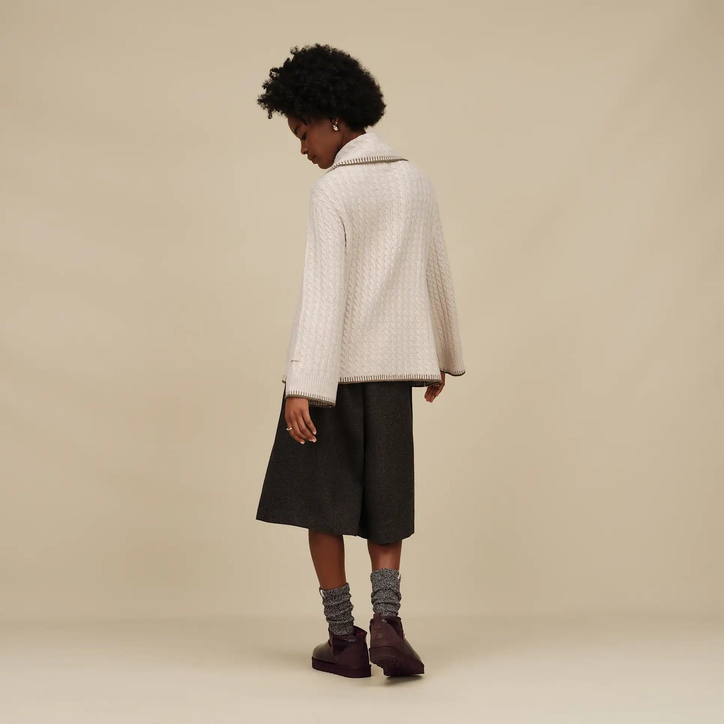 Rib Knit Slouchy Crew Sock - Grey/Black