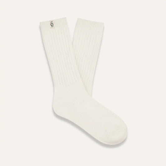 Rib Knit Slouchy Crew Sock - White