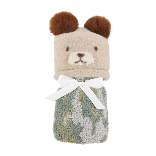 Brown Chenille Bear Hat & Blanket Set