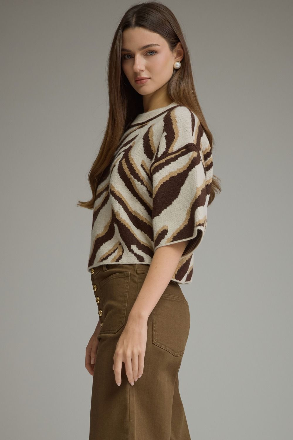 Zebra Knit Top - Oatmeal