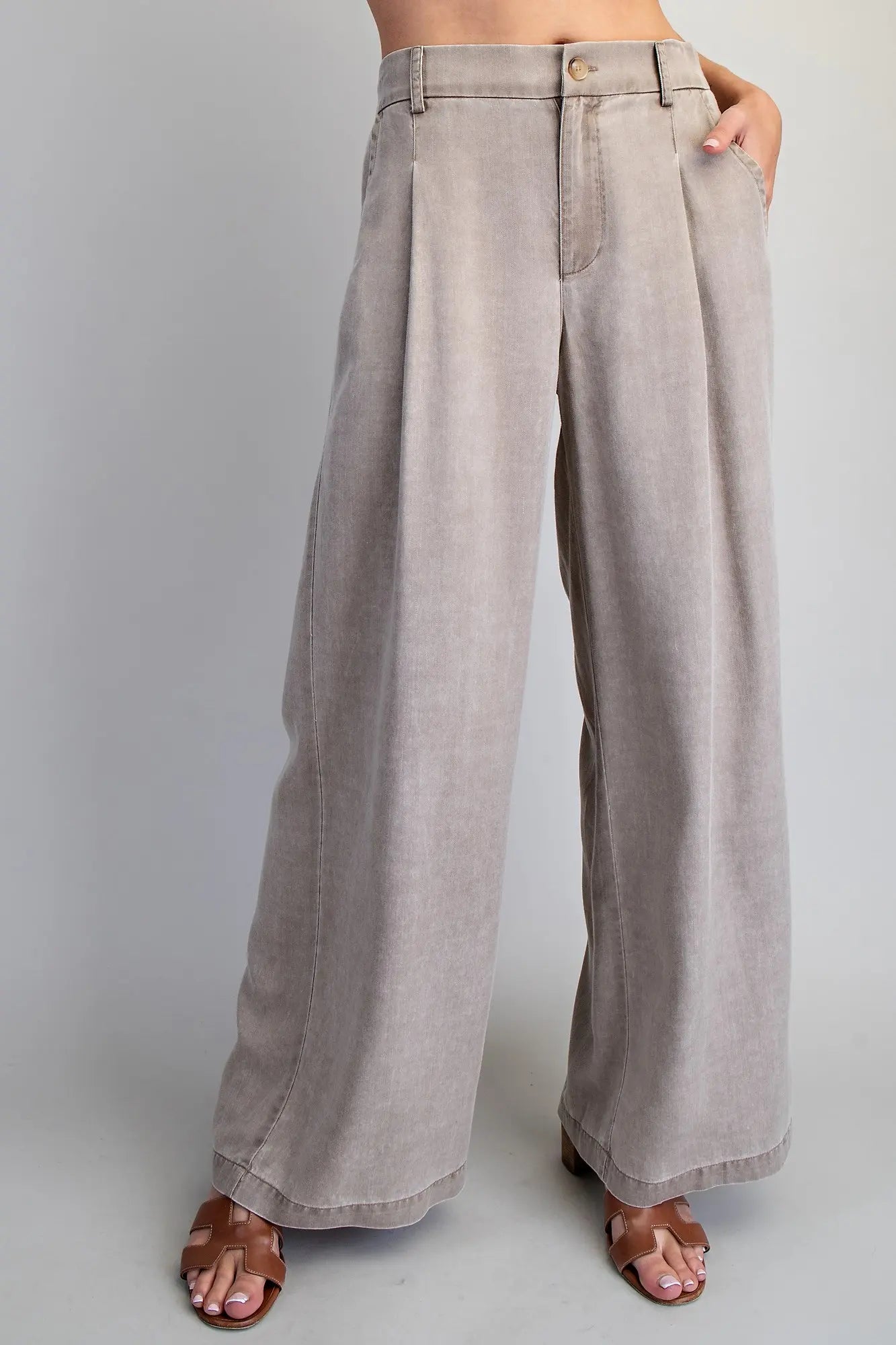 Zipper Front Wide Leg Pants - Hazelnut
