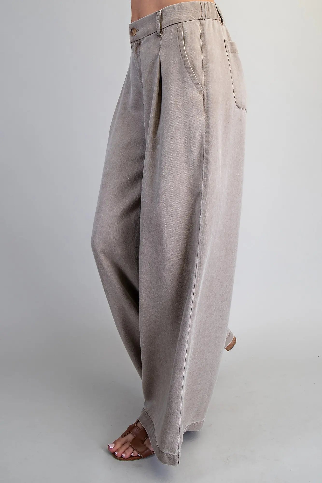 Zipper Front Wide Leg Pants - Hazelnut