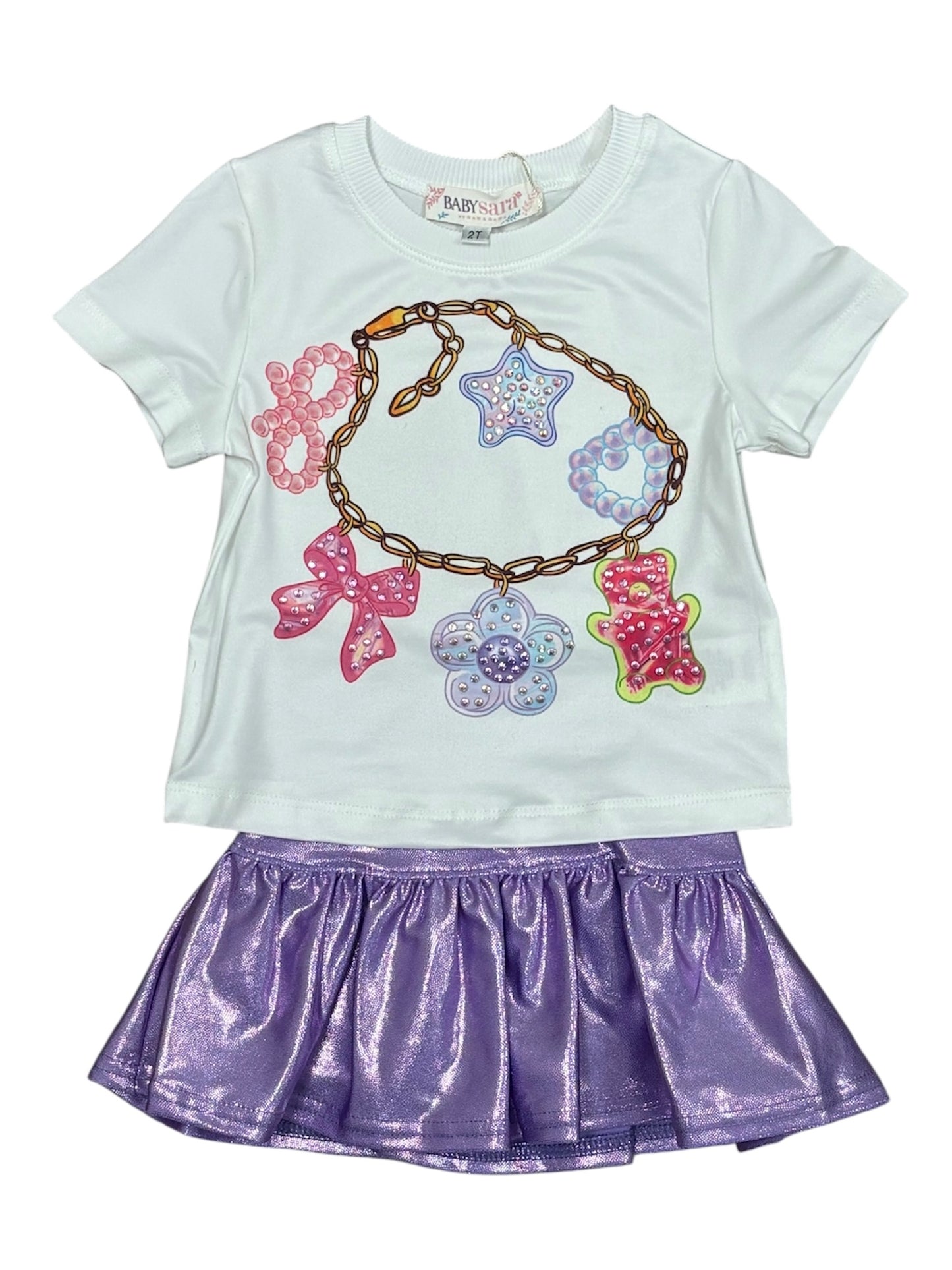White Charm Bracelet Print Top