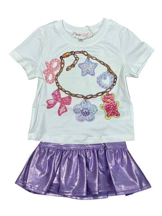 White Charm Bracelet Print Top