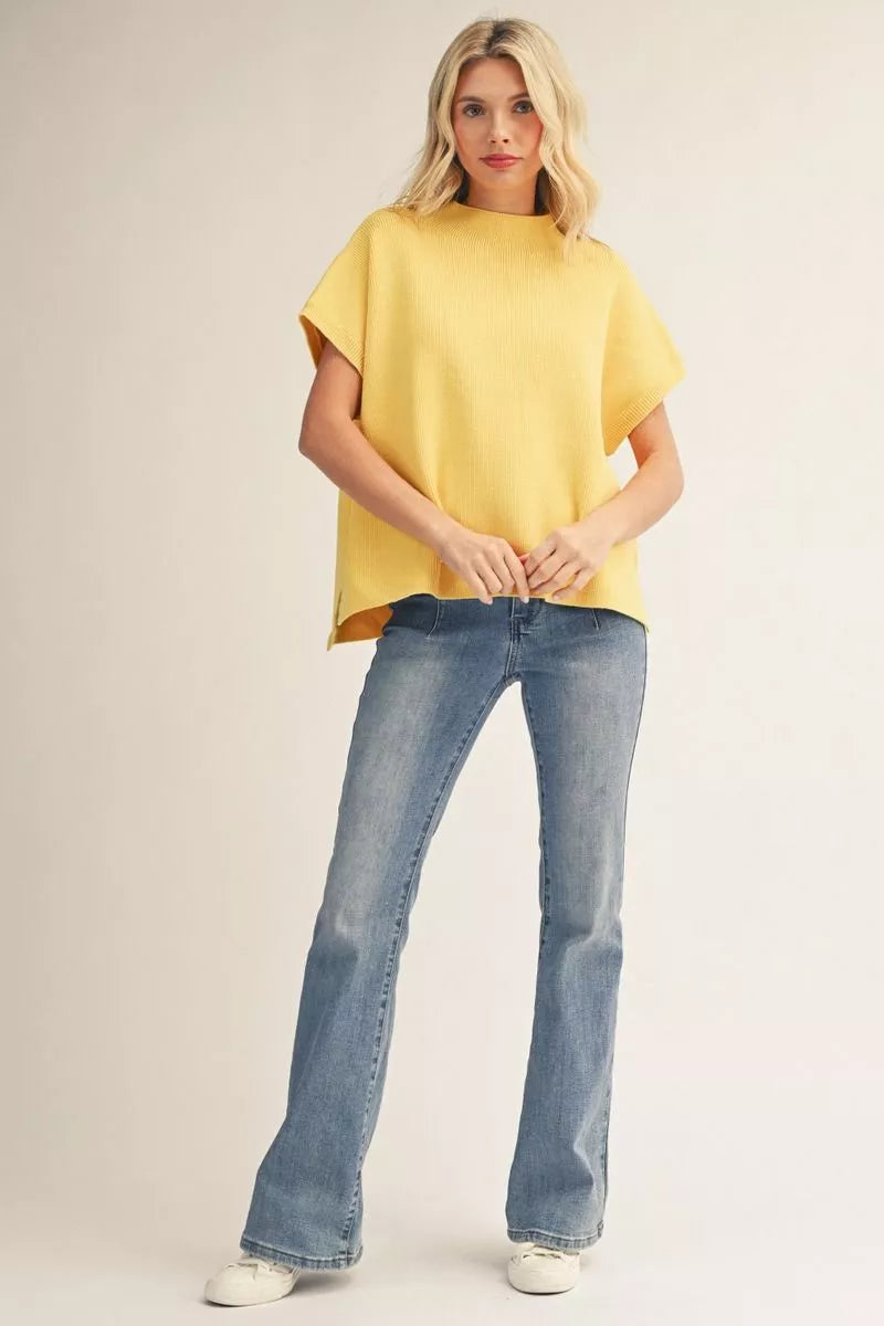 Mock Neck Sweater Top - Yellow