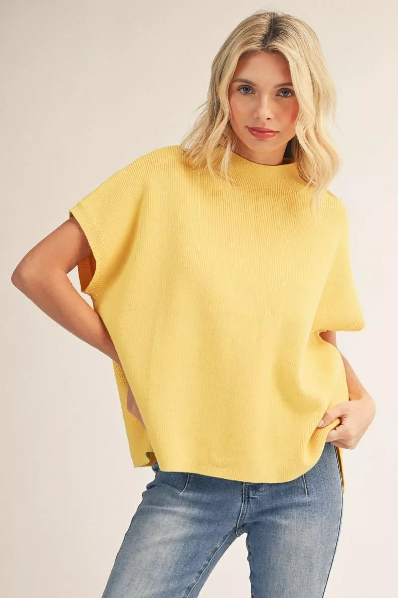 Mock Neck Sweater Top - Yellow