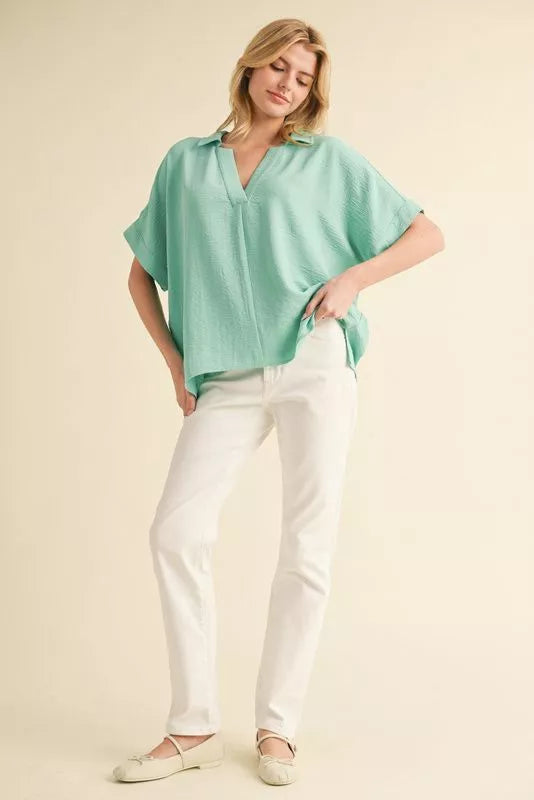 Dolman Sleeve V-Neck Top - Mint