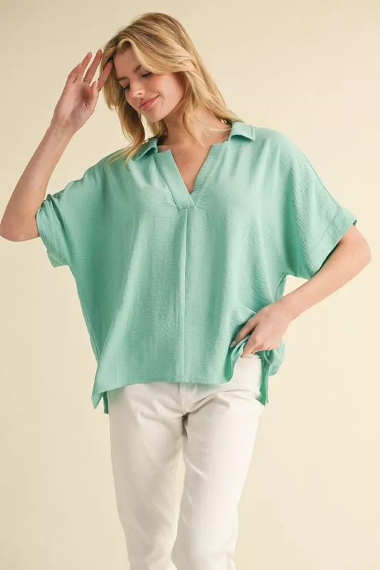 Dolman Sleeve V-Neck Top - Mint