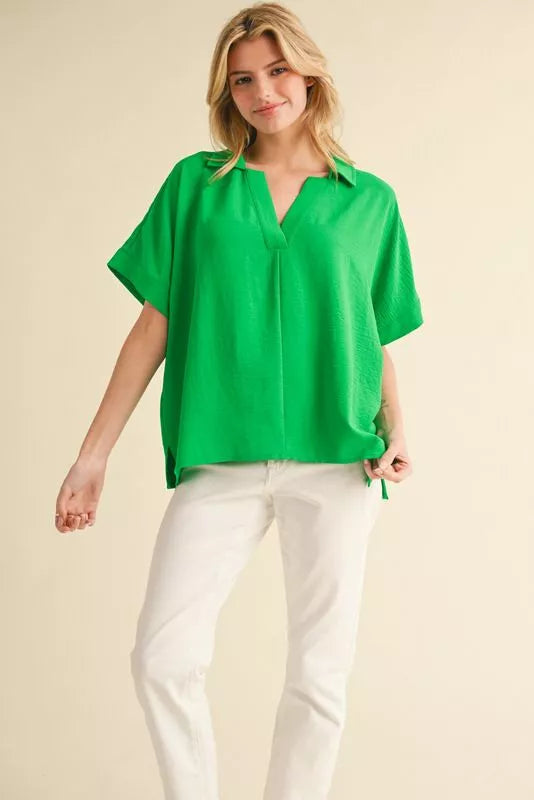 Dolman Sleeve V-Neck Top - Kelly Green