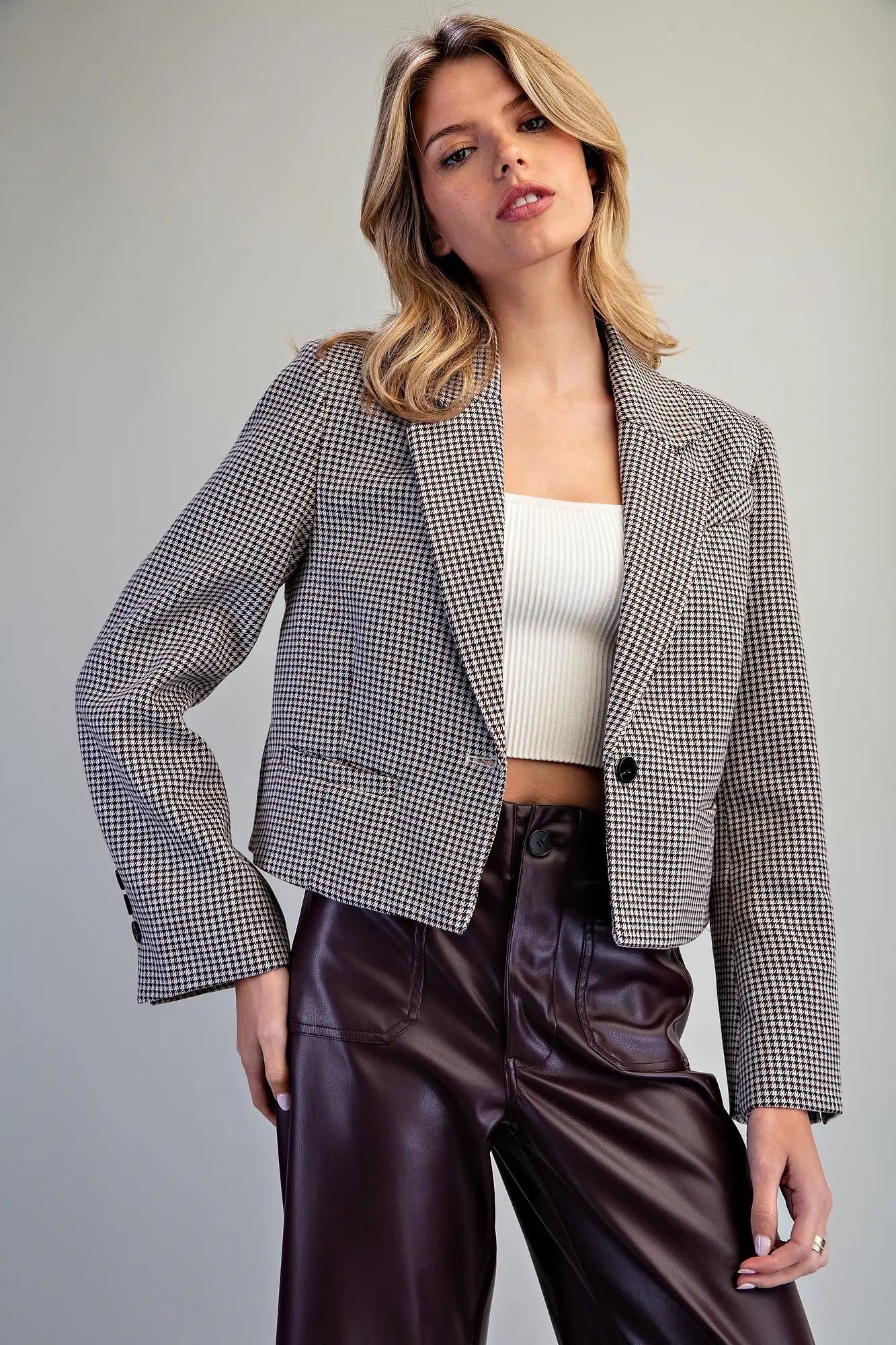 Houndstooth Cropped Blazer