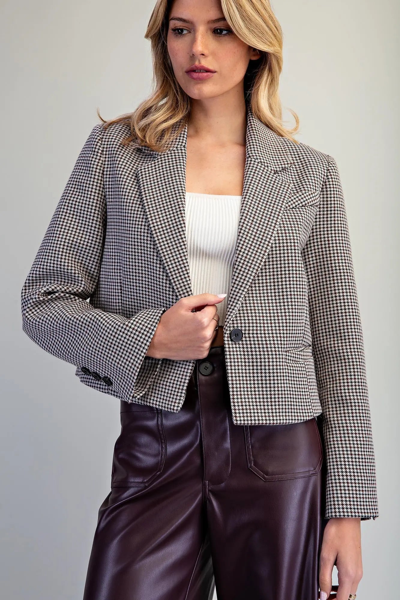 Houndstooth Cropped Blazer