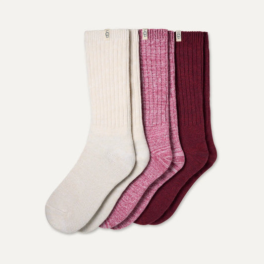 Rib Knit Slouchy Crew 3 Pack - Strawberry