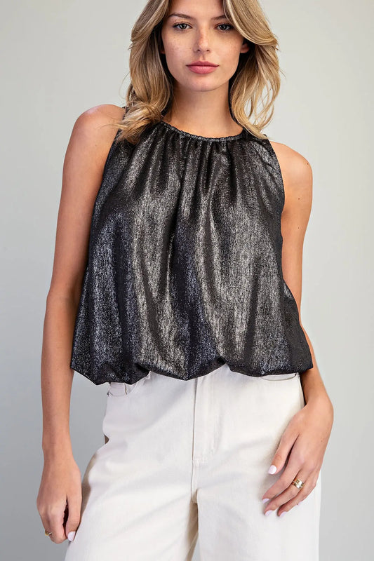 Gathered Shimmer Bubble Top - Graphite
