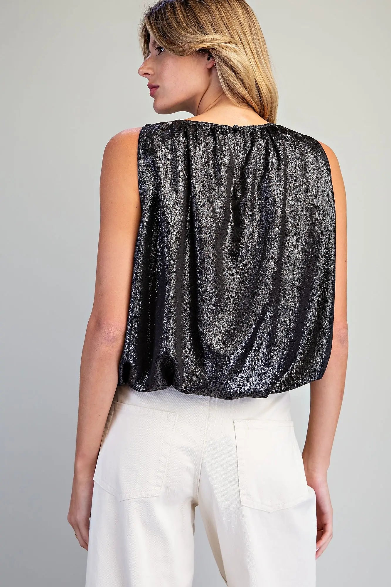Gathered Shimmer Bubble Top - Graphite
