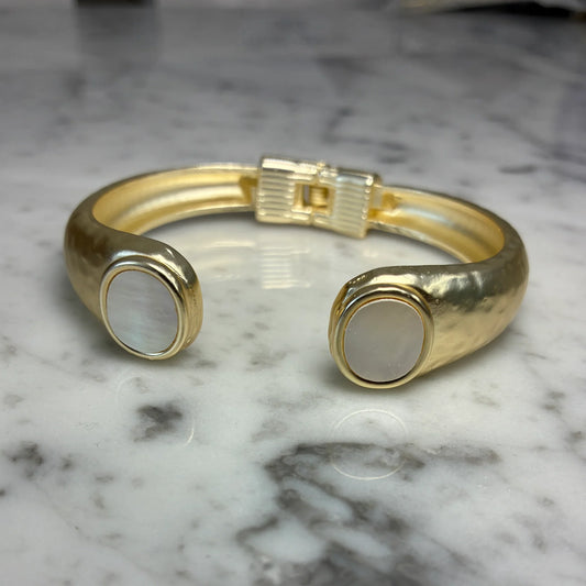 Matte Gold Bangle with Oval Pearl