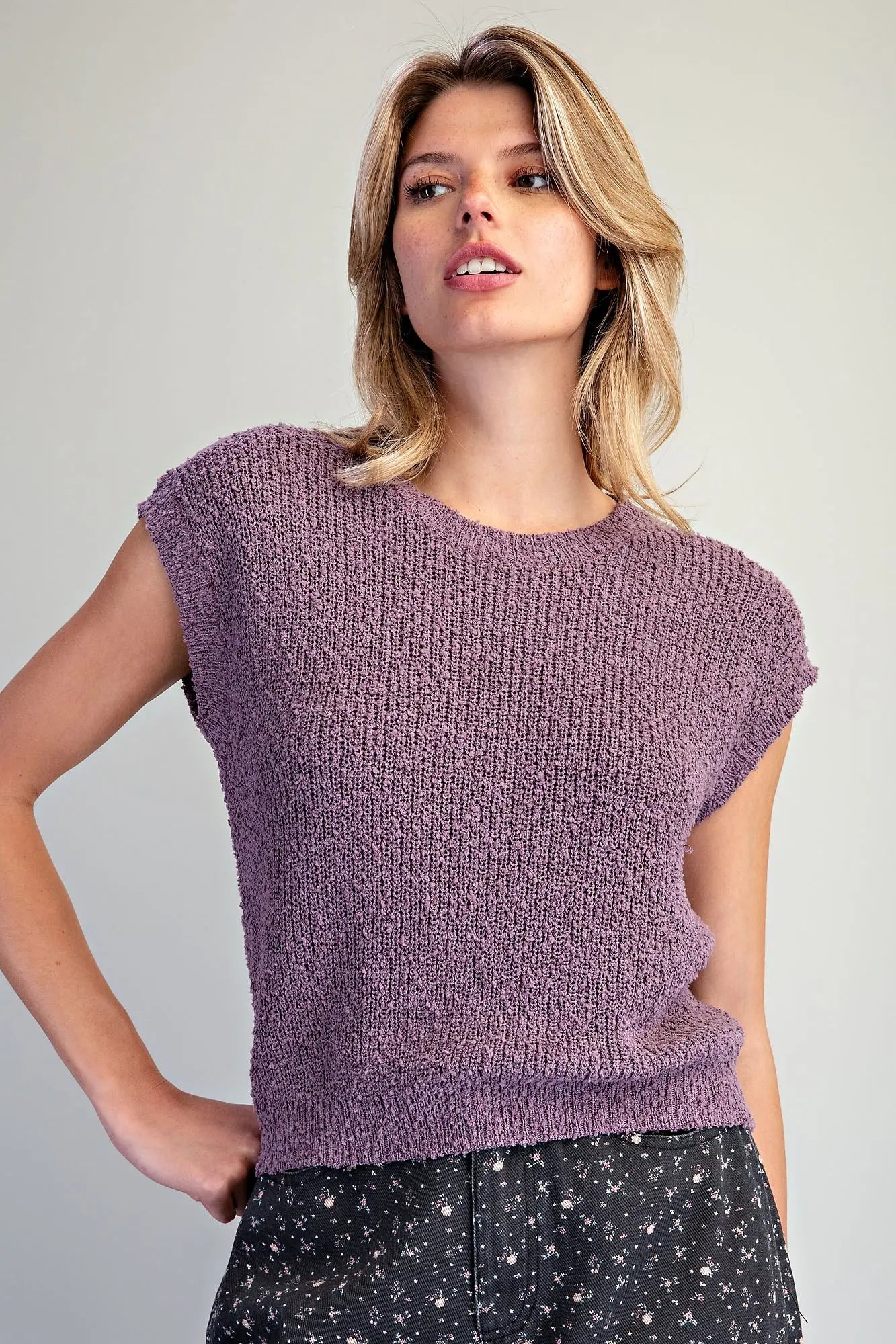 Cap Sleeve Knit Top - Muted Raisin