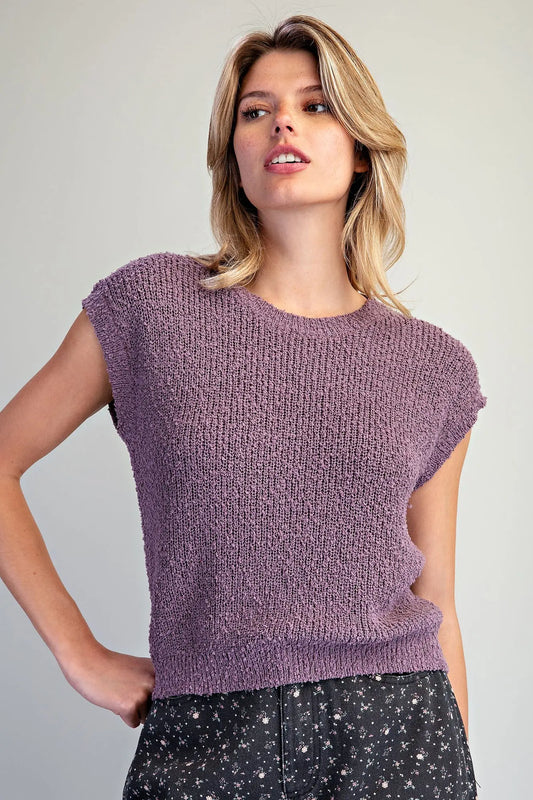 Cap Sleeve Knit Top - Muted Raisin