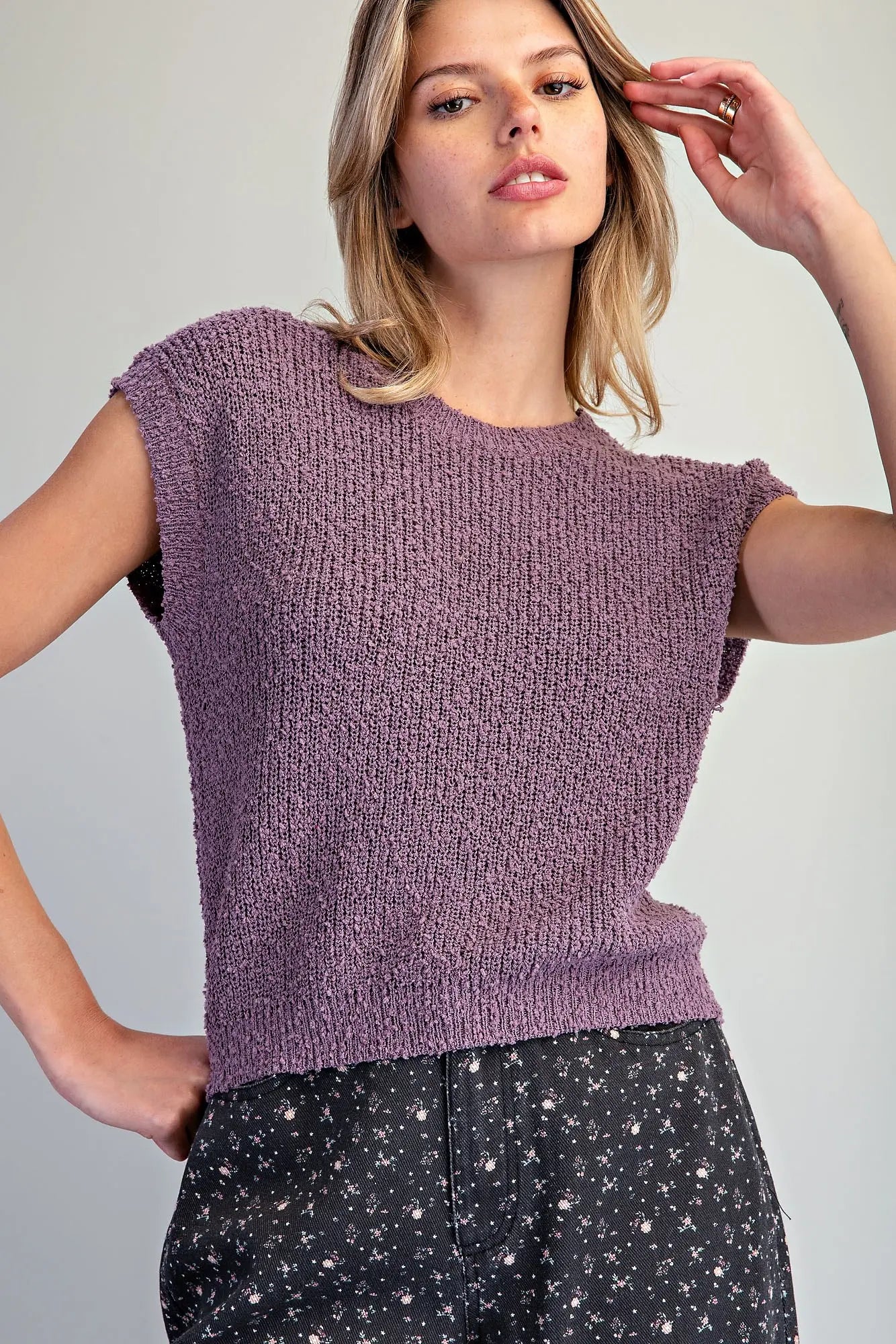 Cap Sleeve Knit Top - Muted Raisin