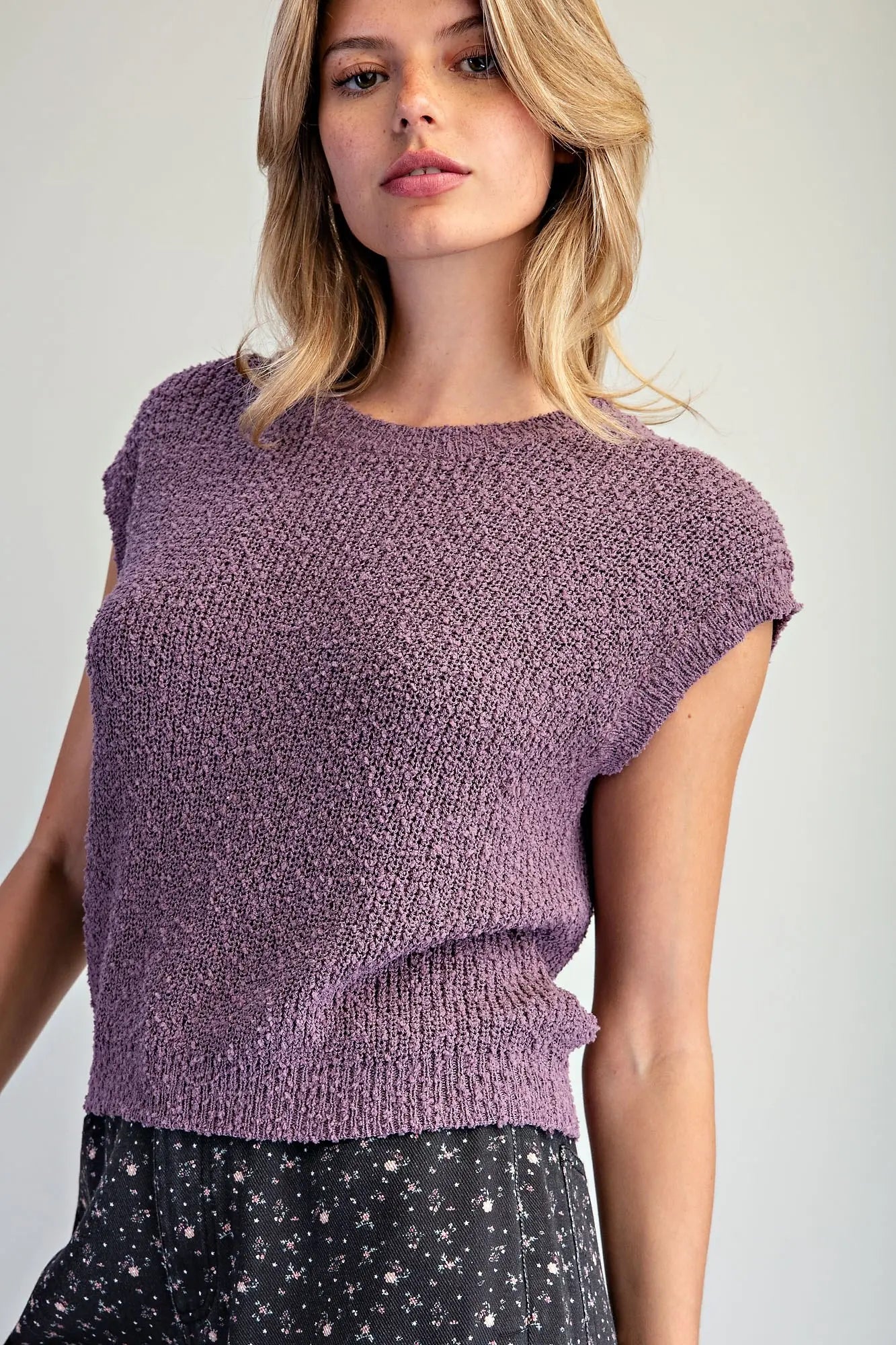 Cap Sleeve Knit Top - Muted Raisin