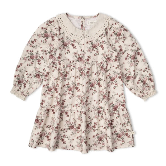 Organic Collar Tiered Dress- Wildrose