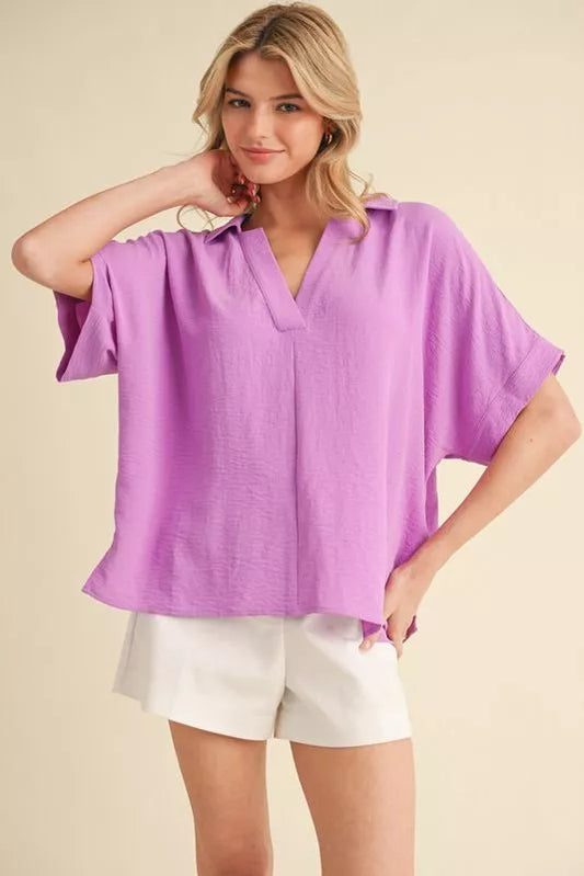Dolman Sleeve V-Neck Top - Orchid