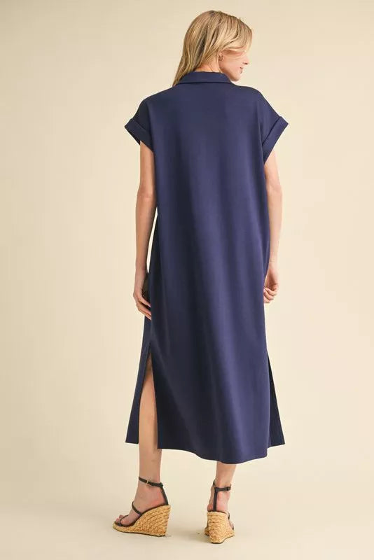 V-Neck Midi Dress - Navy