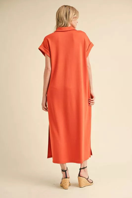 V-Neck Midi Dress - Orange