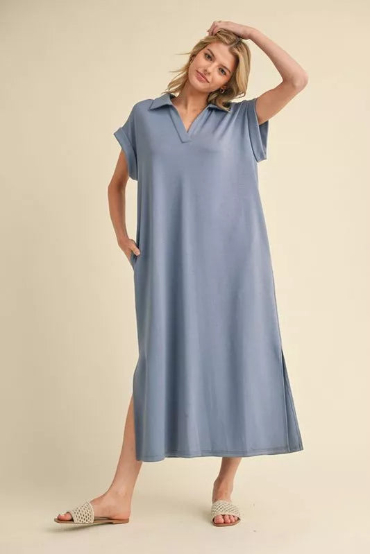 V-Neck Midi Dress - Denim