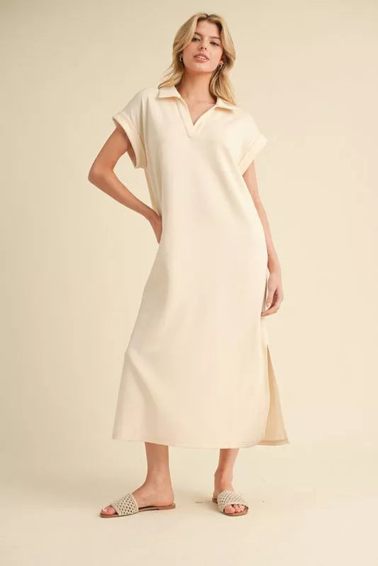 V-Neck Midi Dress - Oatmeal