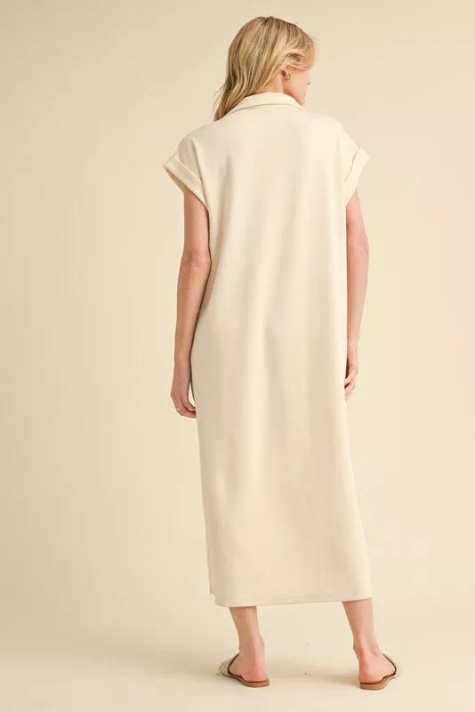 V-Neck Midi Dress - Oatmeal