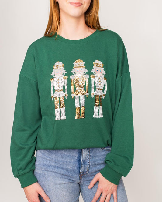 Alpine Nutcracker Sequin Sweatshirt - Dark Green