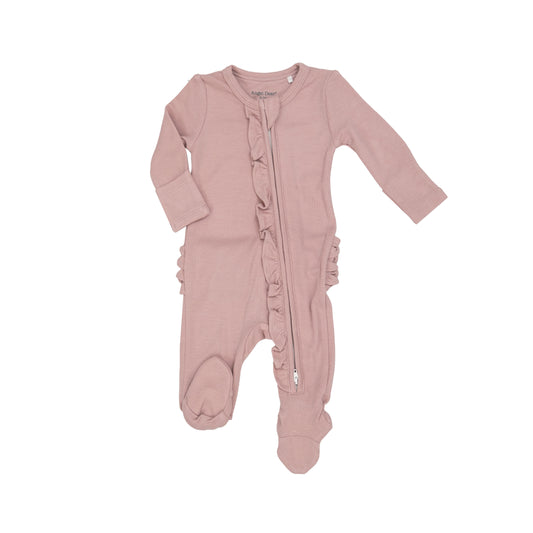 Ribbed Silver Pink Ruffled Footie