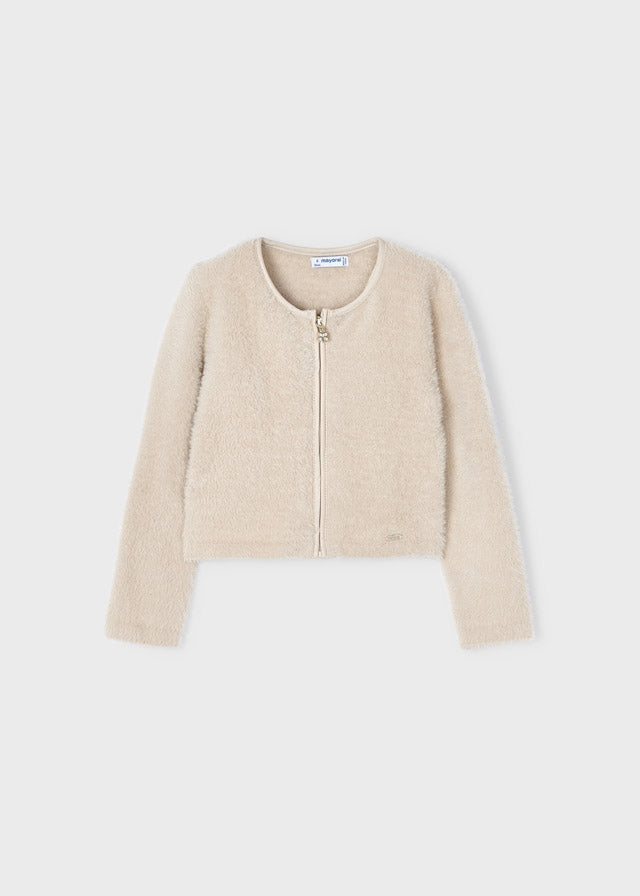 Fuzzy Gold Trim Zip Sweater