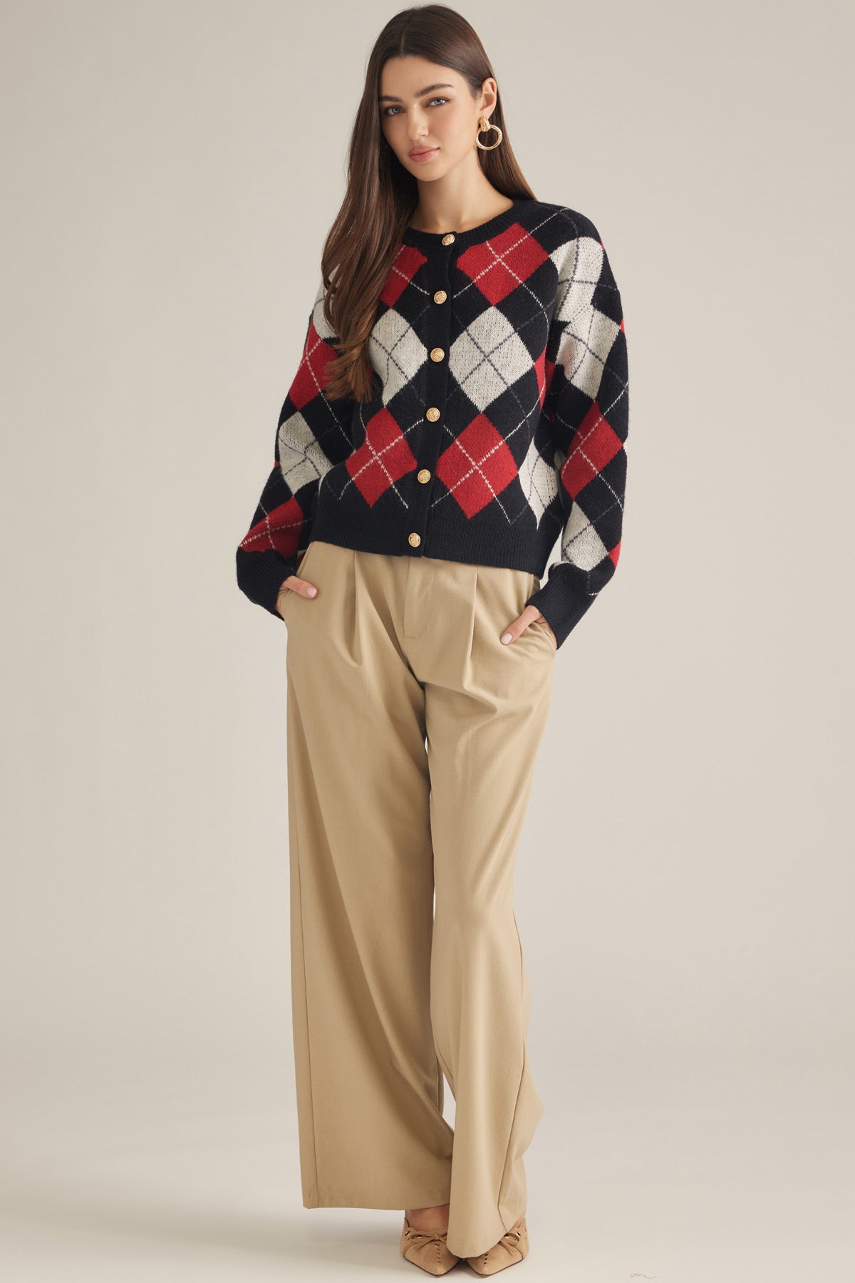 Black And Red Argyle Cardigan