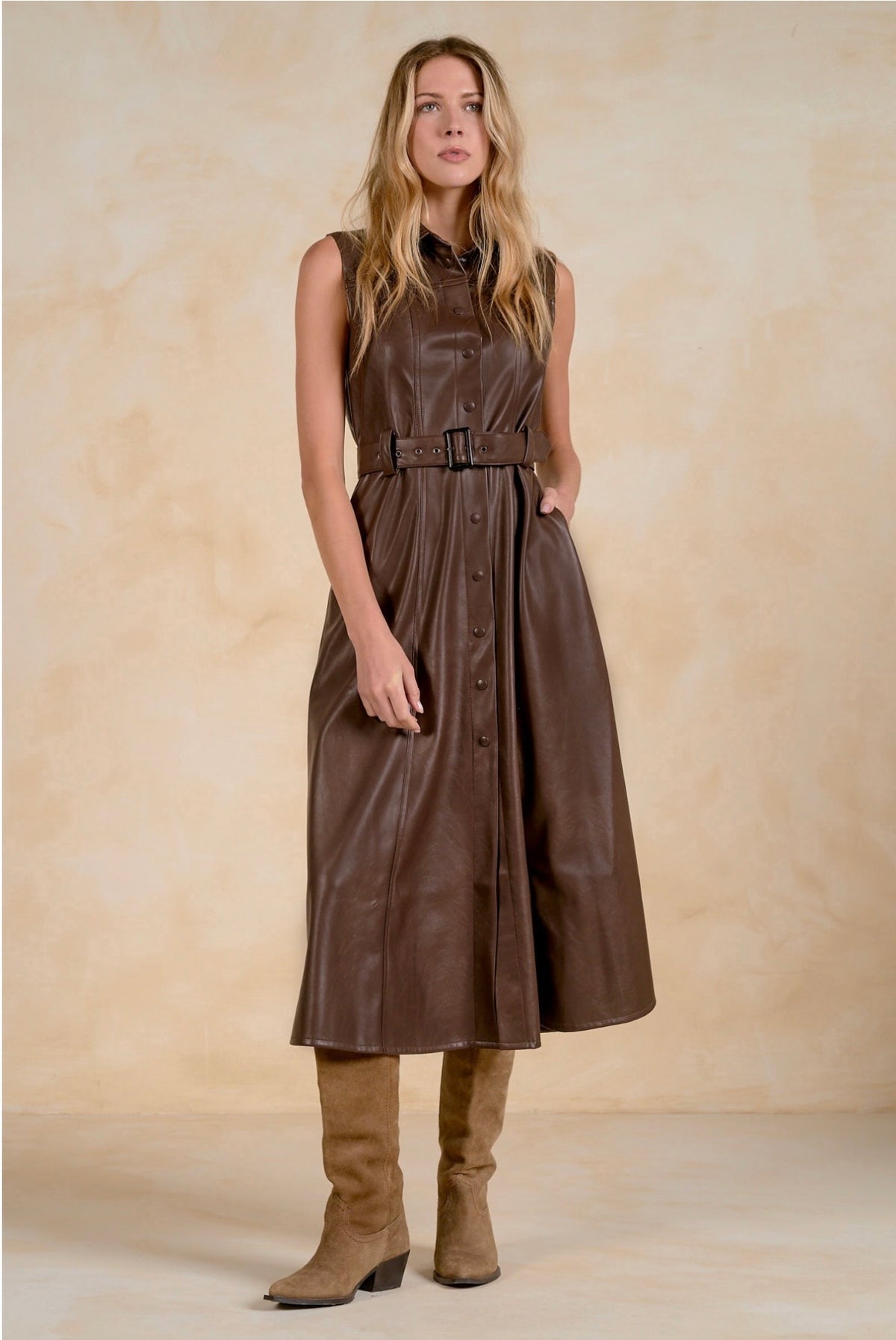 Brown Leather Maxi Dress