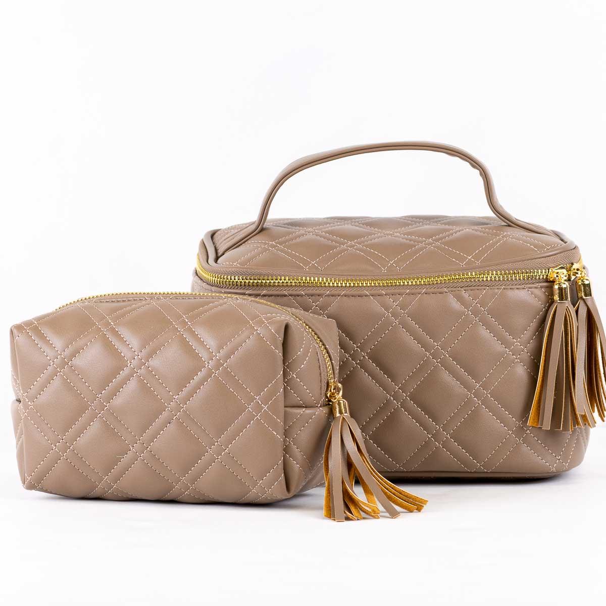 Brighton Quilted Cosmetic Case In Taupe