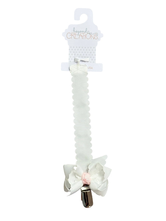 White/Pink Pacifier Clip W/ Detachable Bow