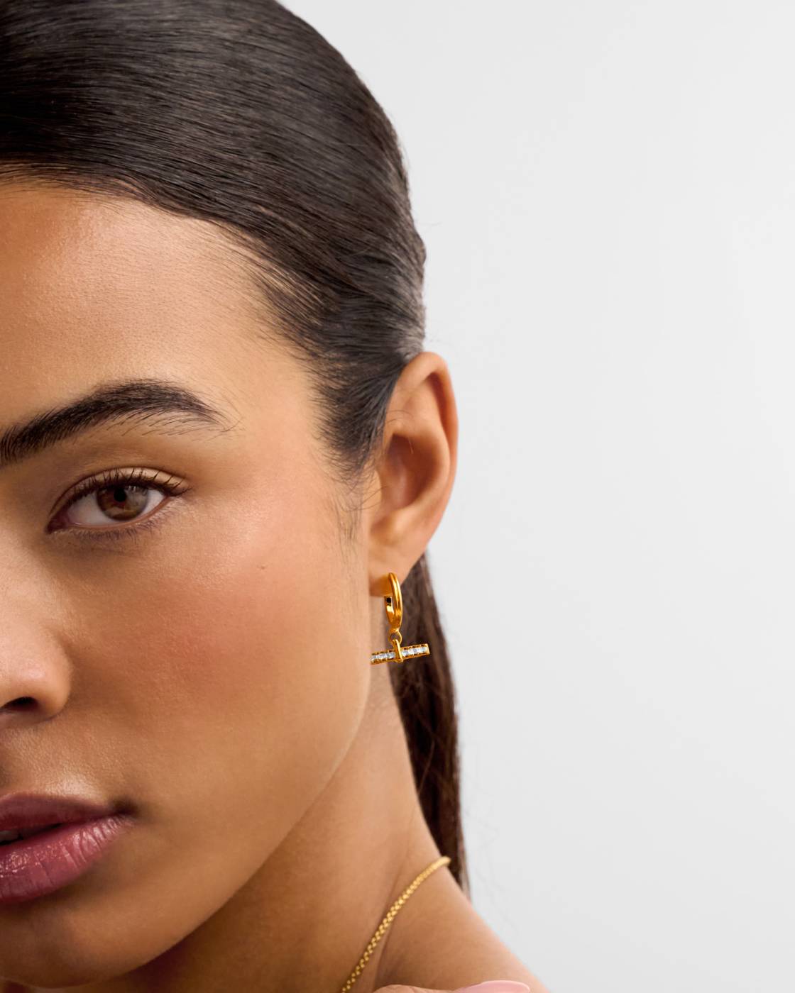 Lustre Waterproof Gold T-Bar Hoop Earrings