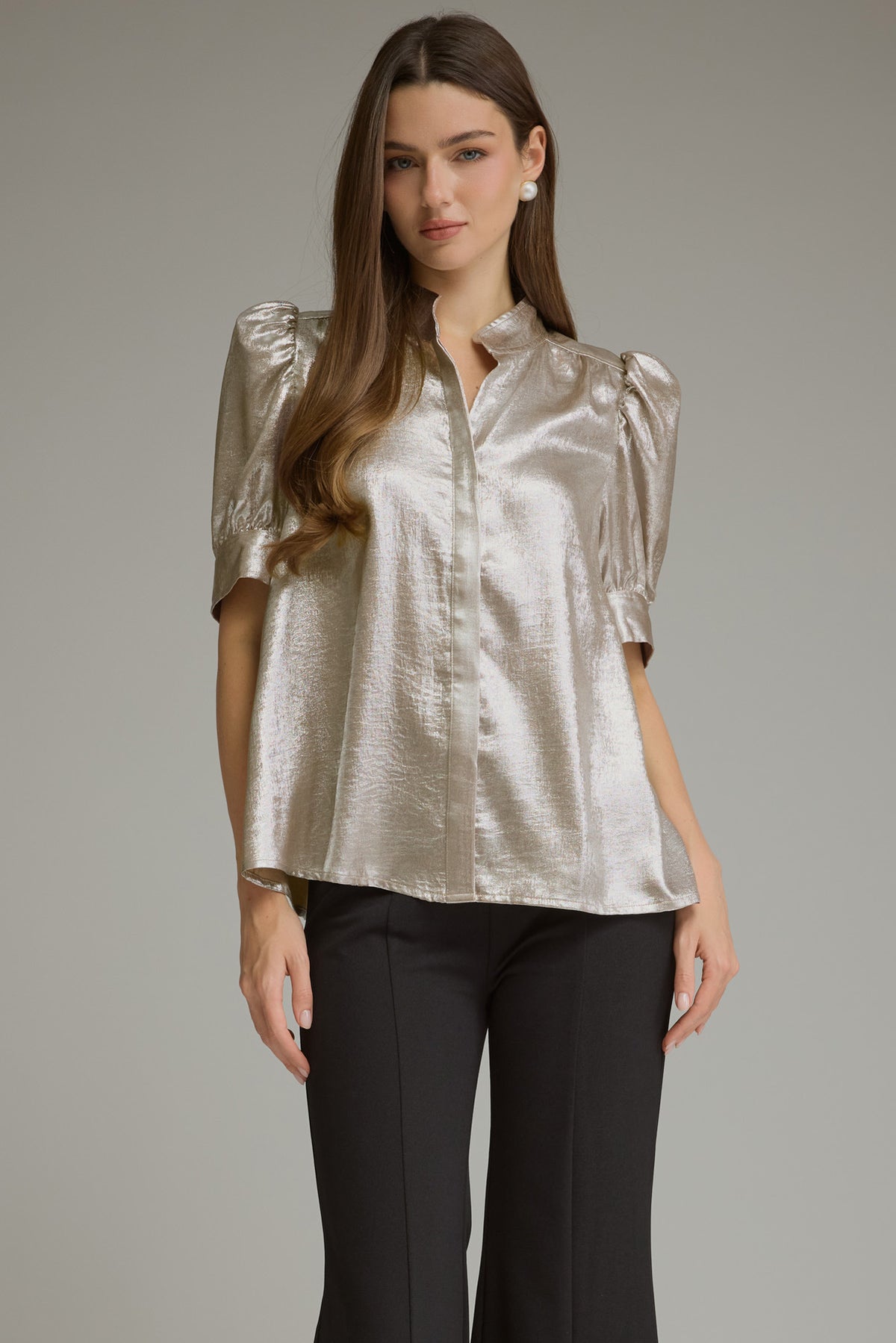 Champagne High Neck Metallic Top