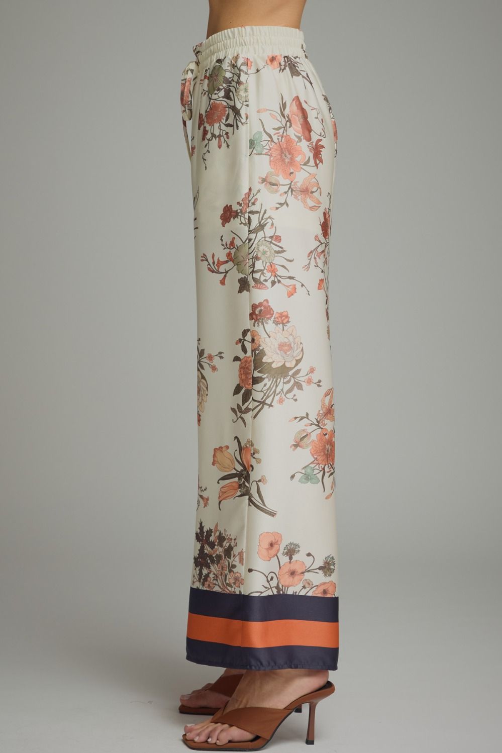 Ivory Floral V Neck Pant Set