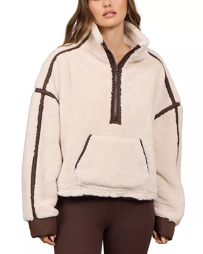 Light Beige Sherpa With Contrast Quarter Zip