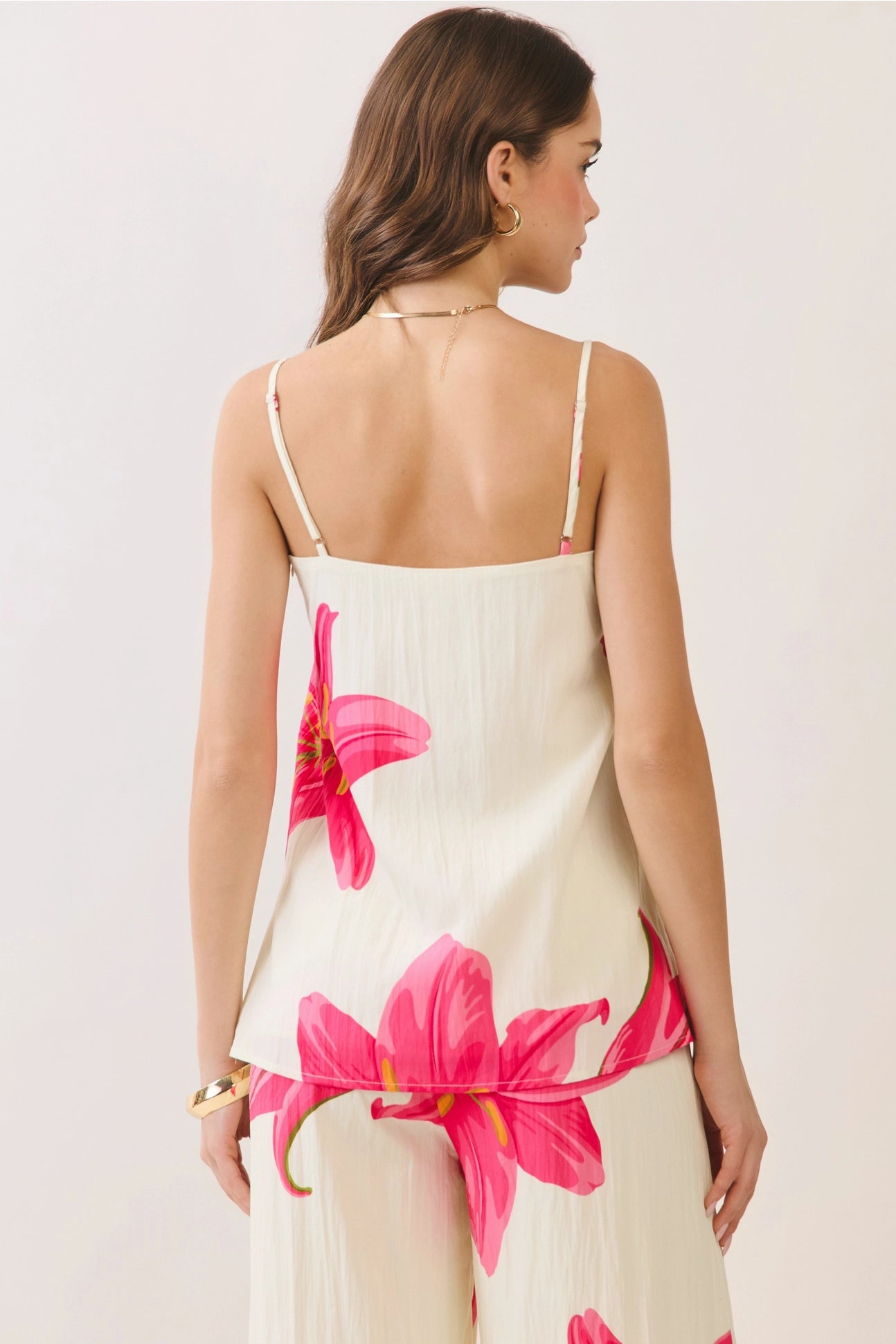 Cream Pant Set With Pink Flowers