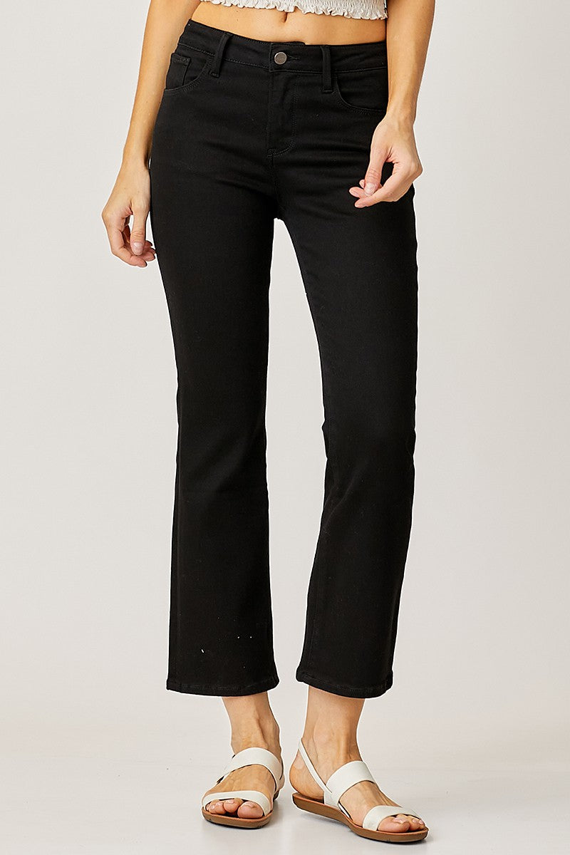Mid Rise Crop Straight Jeans - Black
