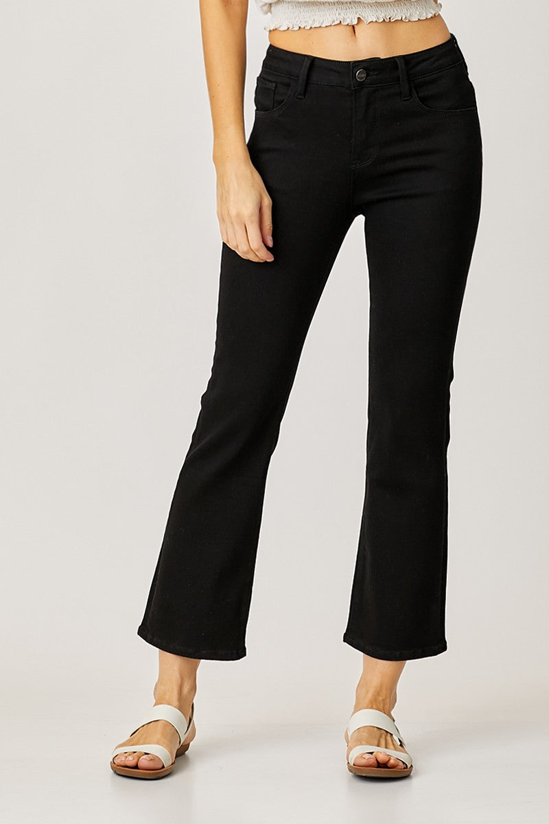 Mid Rise Crop Straight Jeans - Black