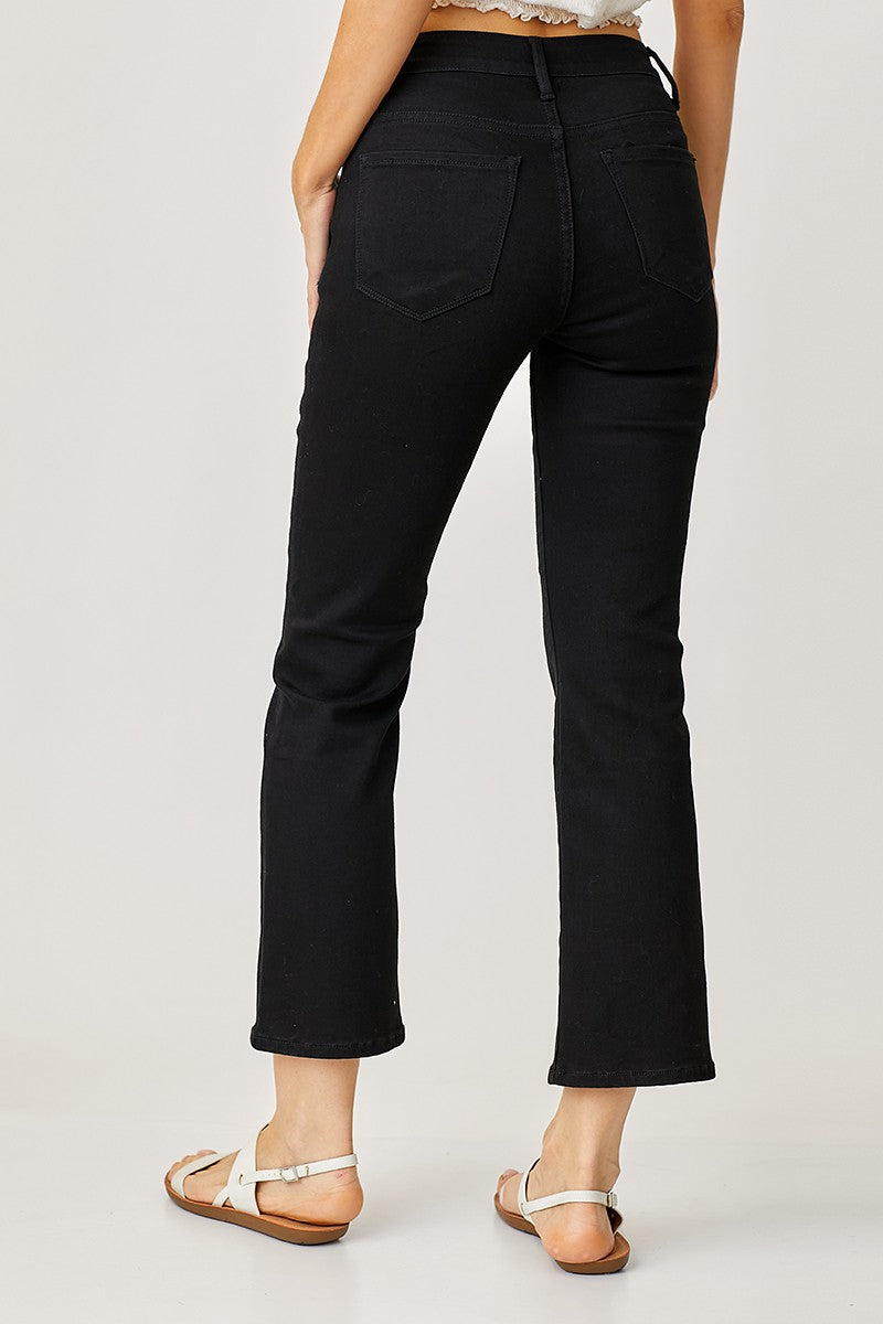 Mid Rise Crop Straight Jeans - Black